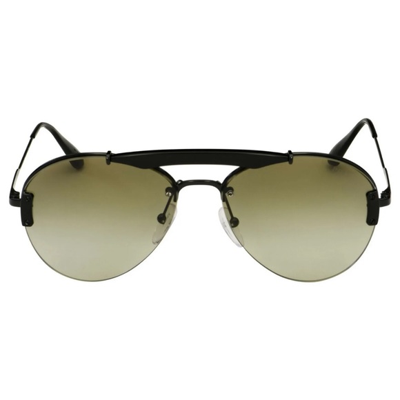 Prada Aviator Sunglasses Black Frames Green Gradient Lens Decorative Brow Bar - Picture 8 of 12